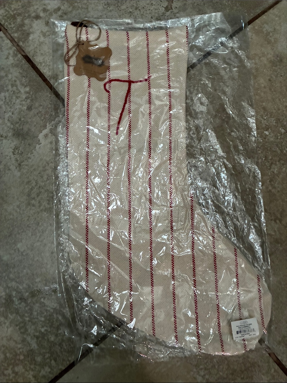 Mud Pie Cream and Red Striped Holiday Stocking